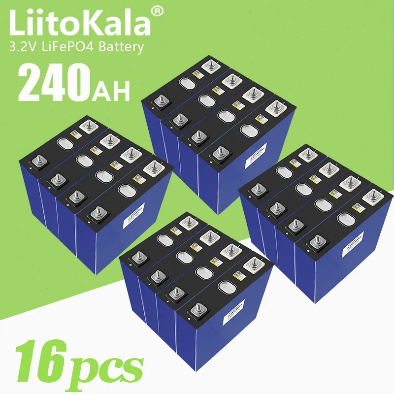 

16 шт. LiitoKala 240Ah lifepo4 4S 12V 24V 48V аккумуляторная батарея 3,2 V 230AH литий-железо-фосфатная призматическая солнечная батарея