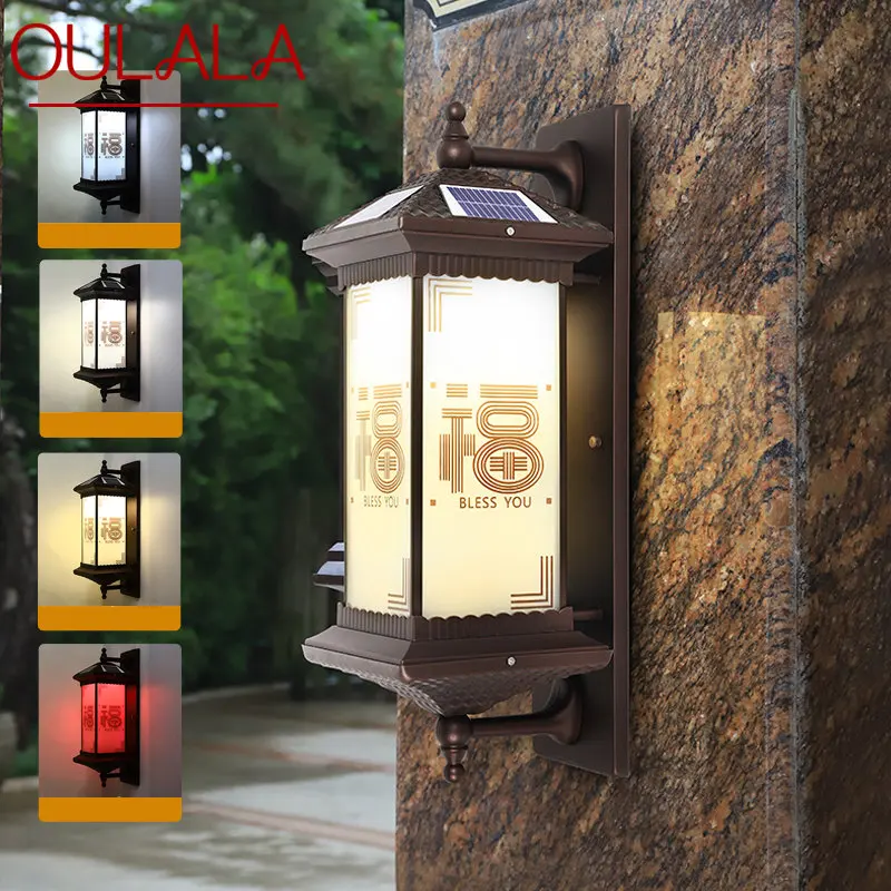 OULALA-야외 태양열 벽 램프, 창의력, 중국어 돌출 조명, LED 방수 IP65, 집, 빌라, 발코니, 마당