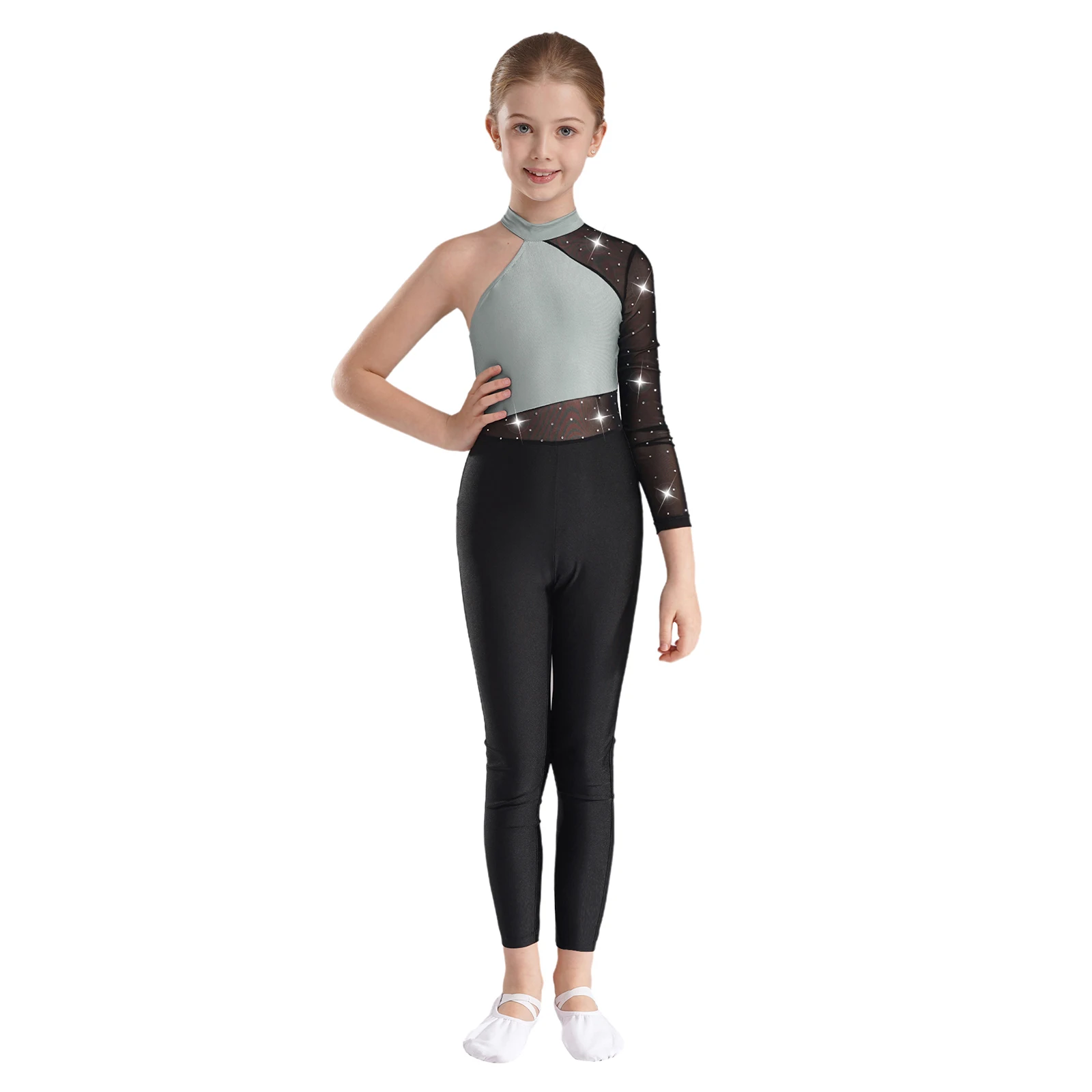 Mädchen Gymnastik Eiskunstlauf Jumpsuit Glitzernder Strass Tanzanzug Transparenter Mesh-Bodysuit Ballett Tanz Aufführungskostüm – Detail 21