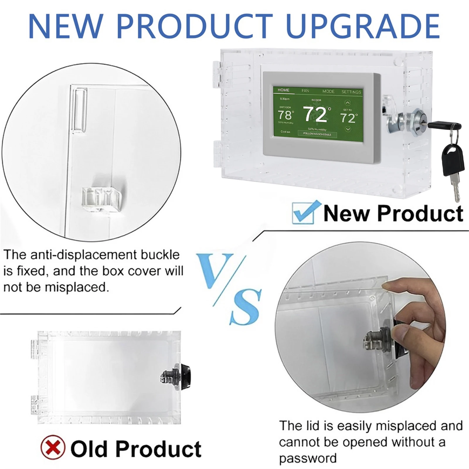 Thermostat Cover Switch cover with Lock Key Clear Acrylic Thermostat Guard Heavy-Duty Lock Box for Most Schools Home