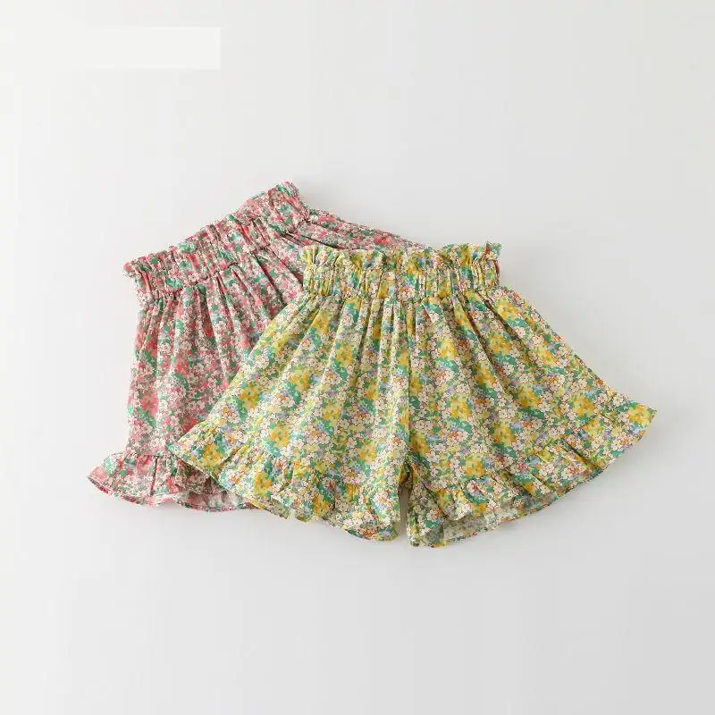 Summer Clothes Shorts For Girl's Flower Shorts 2-7 Age Fashion Popular Loose Children's Wear Small Floral Skirt Bud Short Pant