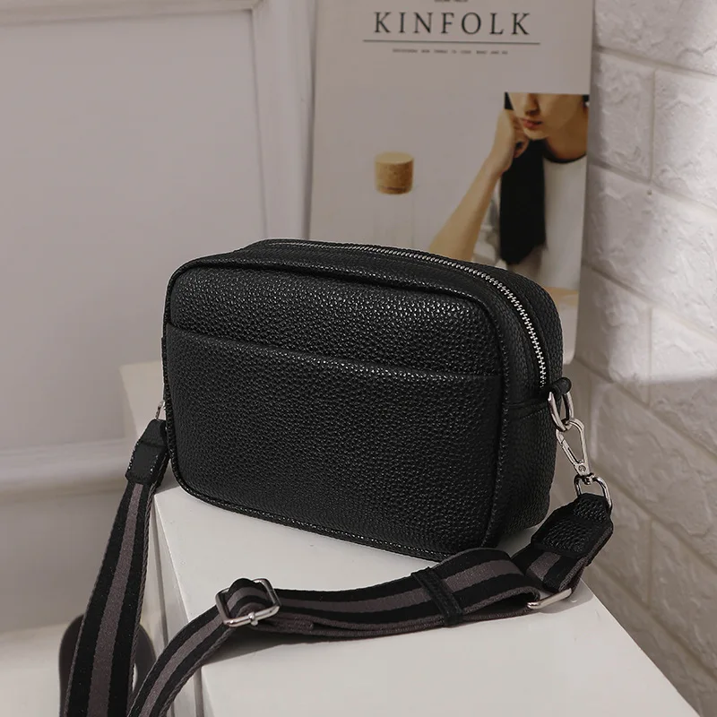 

Solid Classic Purses and Handbags Women Wide Fabric Strap Crossbody Bag Ladies Luxury Daily Use Zipper Shoulder Bags Crossbody