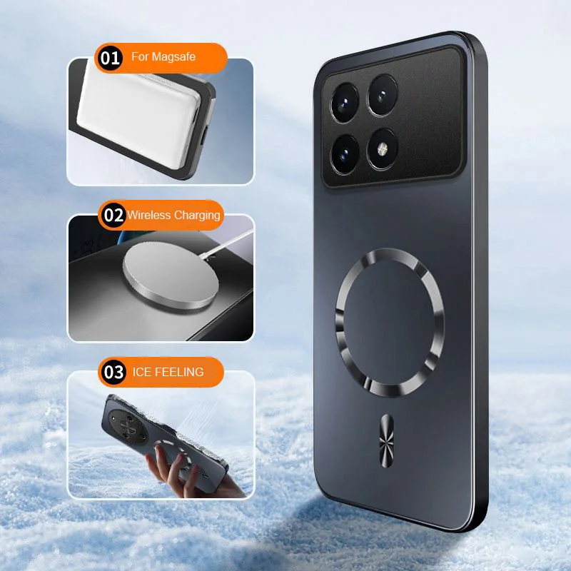 AG Magnetische Matte Silikonhülle für POCO F3 F5 F6 F7 F8 Ultra M8 X6 X7 X8 Pro Max Kabelloses Laden Stoßfeste Harte PC-Schutzhülle – Detail 3