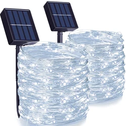 Outdoor Waterproof Solar LED String Lights - Festoon Garden Decor & Christmas Fairy Garland - 7M 50LED (2Pcs Solar White)