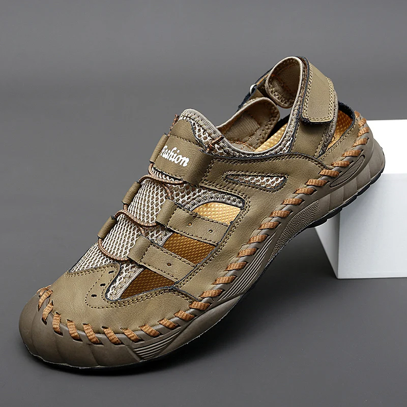 

Summer Shoes Breathable Leather Men Beach Non-slip Sneakers High Quality Fashion Outdoor Shoes Walking Handmade Hiking Climbing