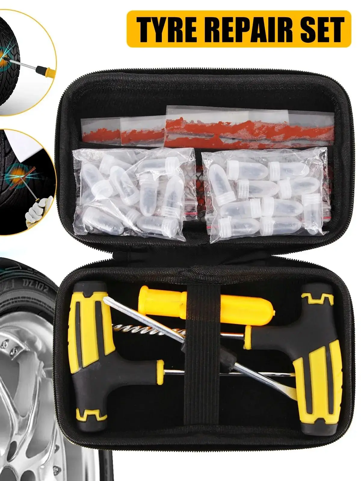 Motorrad-Vakuum-Reifenreparatur-Set mit Nagel, Auto-Reifenreparatur-Werkzeugset mit EVA-Aufbewahrungskoffer, Gummi-Reifenreparatur-Set für Schlauchlose Reifen – Detail 6