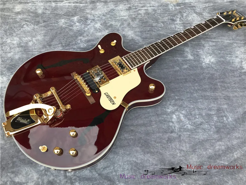 

In stock - High quality jazz electric guitar, Large vibrato system, printed F Hole hollow-body jazz guitar