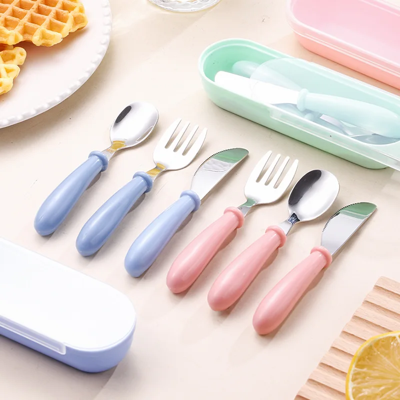 4pcs Children Spoon Forks Box Kids Stainless Steel Kids Cutlery Portable Baby Feeding Utensils Baby Spoons Baby Tableware Set 5