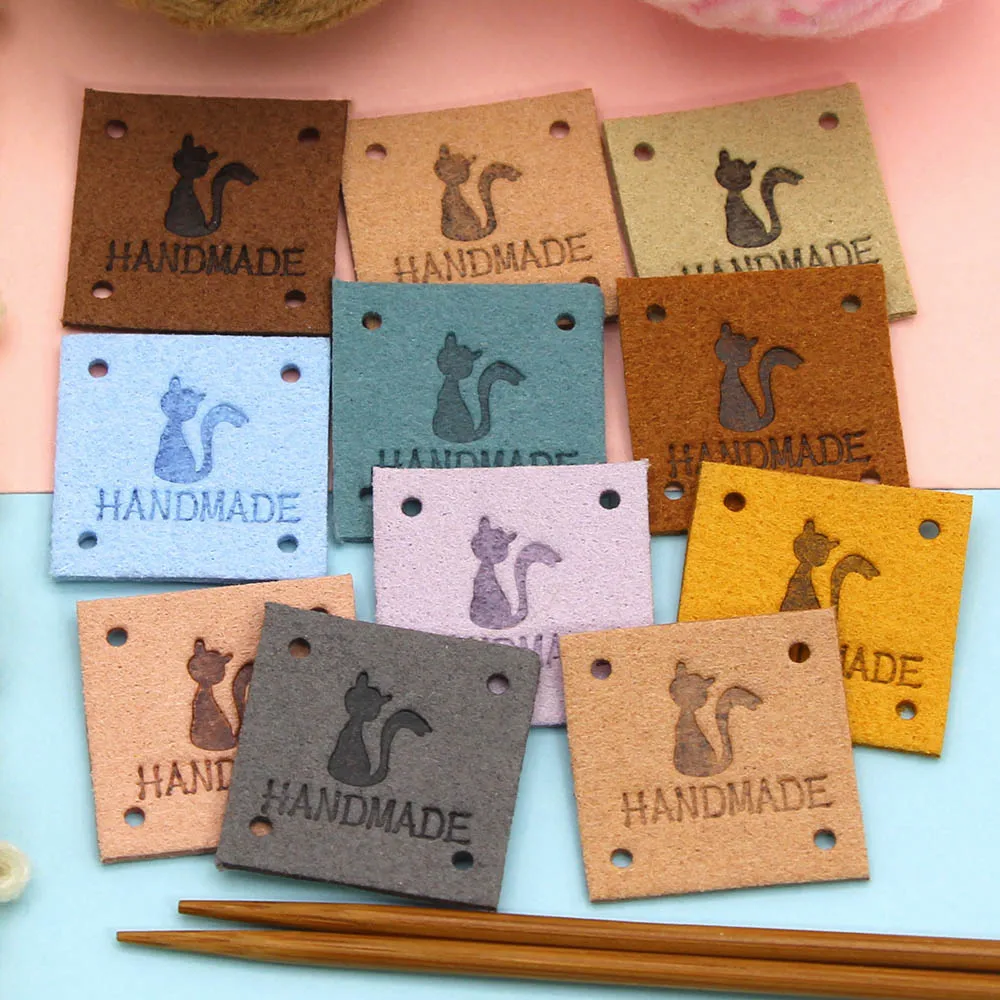 Personalised Square Leather Tags, Custom Tags for Crochet, Made With Love,  25x25mm