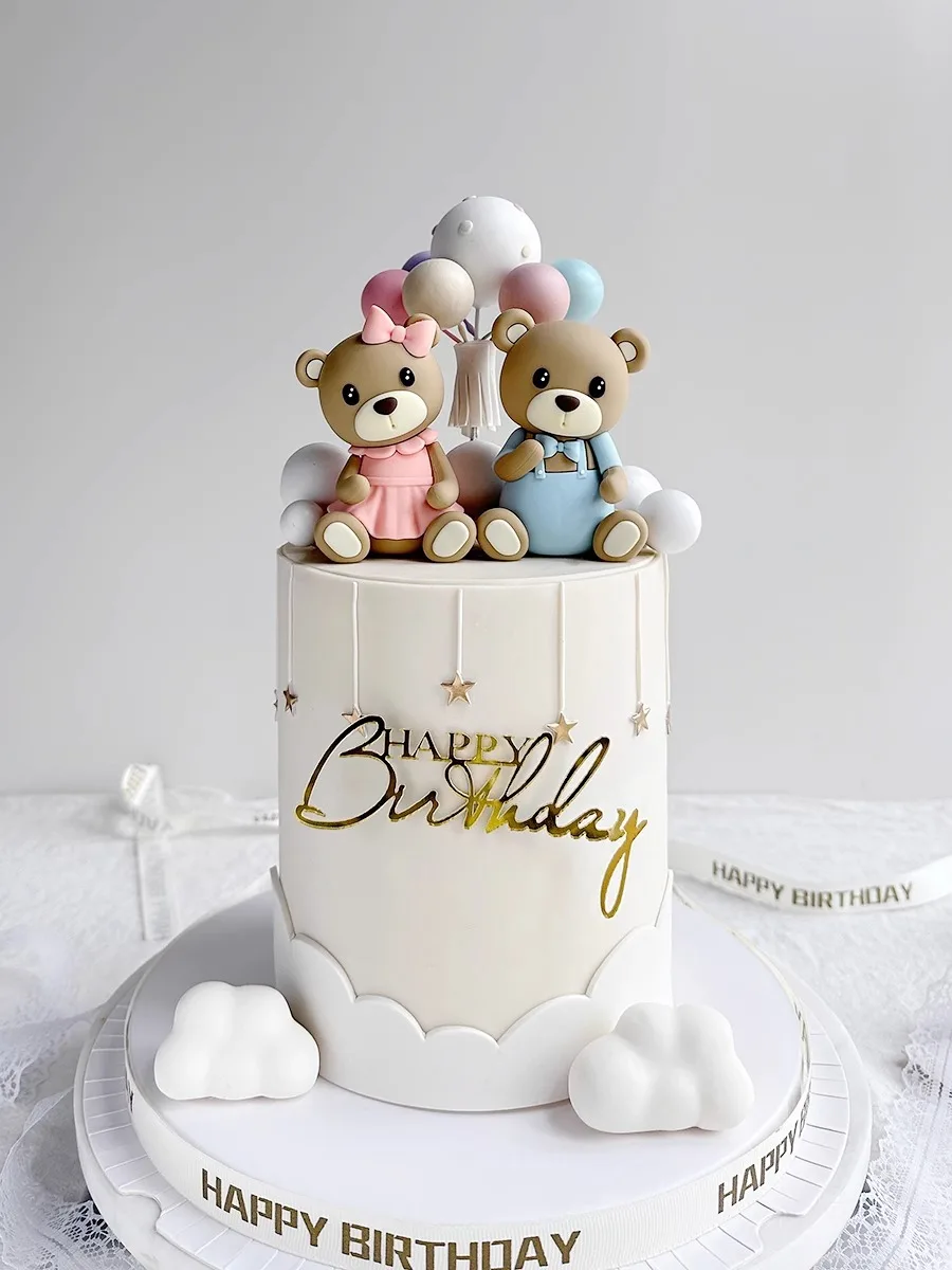 Description Picture 2 of itemBear Cake Topper Boy Girl Baby Shower Decorations Pink Blue Mini Bear Figurines for Kids Happy 1st Birthday Party Supplies Gifts