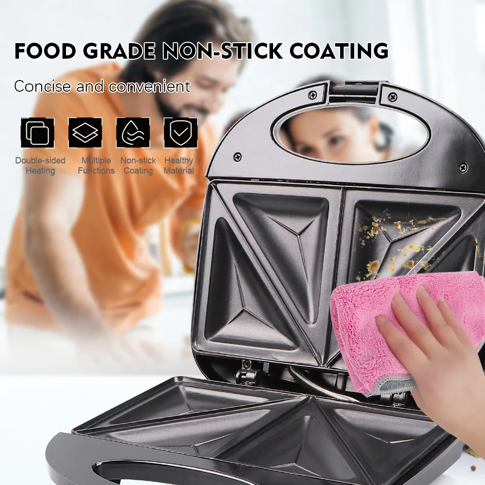 Electric Sandwich Maker with Non-Stick Plates, Waffle Maker, Cool Touch Handle, Easy to Clean and Store