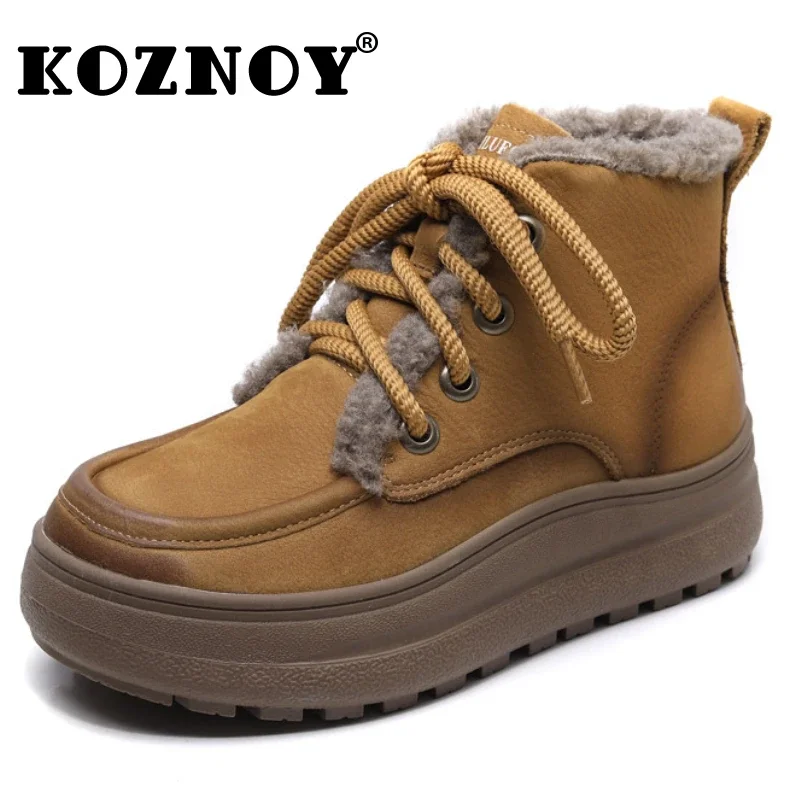 

Koznoy 5cm Suede Cow Genuine Leather Wedge Platform Women Autumn Spring Motorcycle Boots Wide Toe Ankle Booties Vintage Shoes