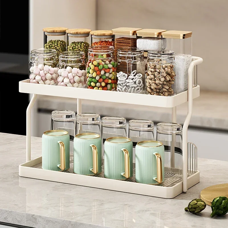 

Multipurpose 2 Tiers Metal Storage Rack Countertop or Wall Mounted Kitchen Spice Jars Holder Bathroom Makeup Organizer Shelf