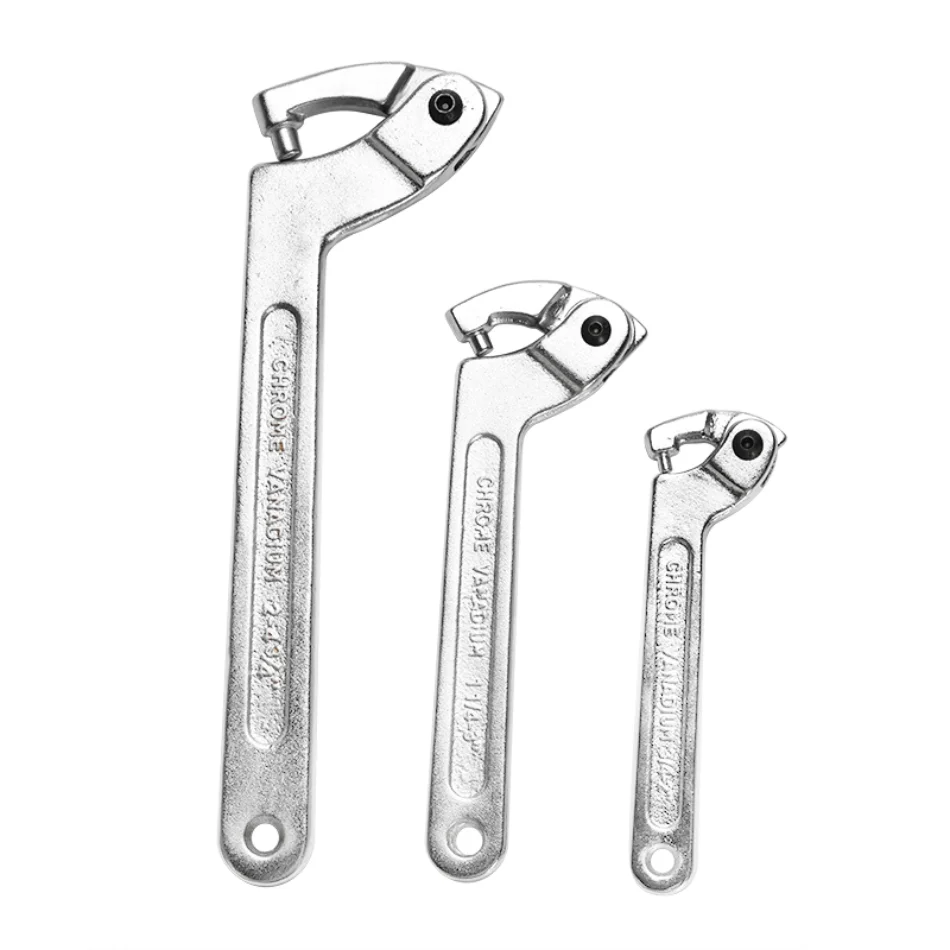 Adjustable Hook Wrench Nuts Bolts Universal C Shape Spanner Tool Screw Nuts  Driver Flat Round Ends Heavy Duty Repair Hand Tool