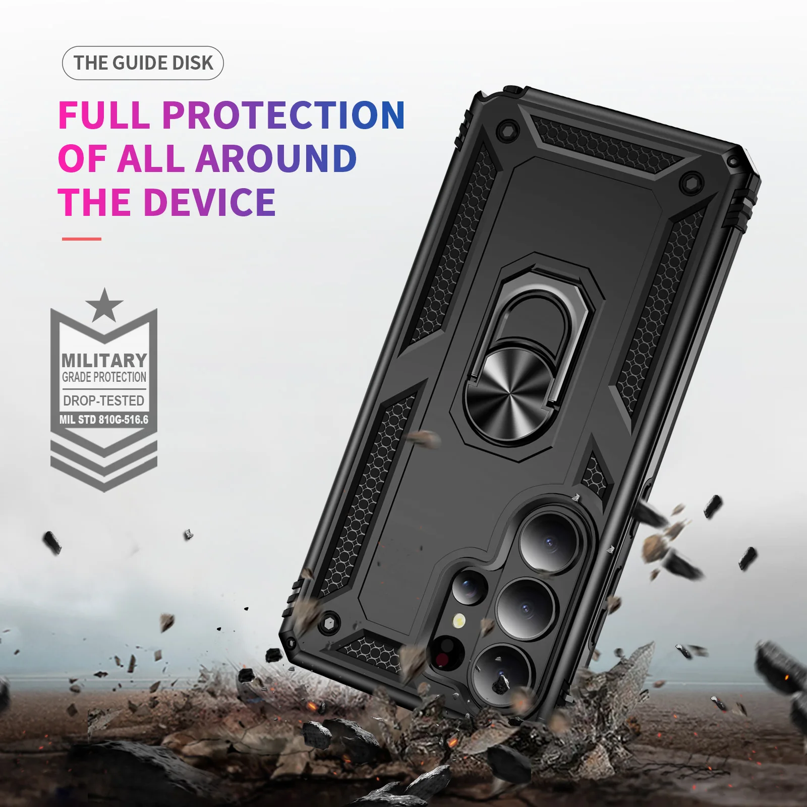 Durable Shockproof Phone Case with Metal Stand and Dual Layer Protection