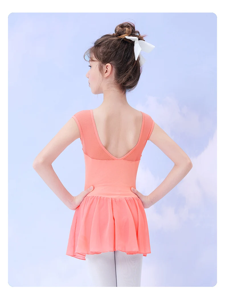 Vestido de ballet para niñas, vestido de leotardo de baile sin mangas, vestido de baile con empalme de algodón para niña
