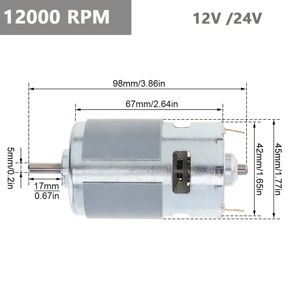 775 DC Motor D Shaped Shaft 12V / 24V High Speed Large Torque Motor for Small Drill Micro Machine Tools Model Car Ball Bearing images - 6