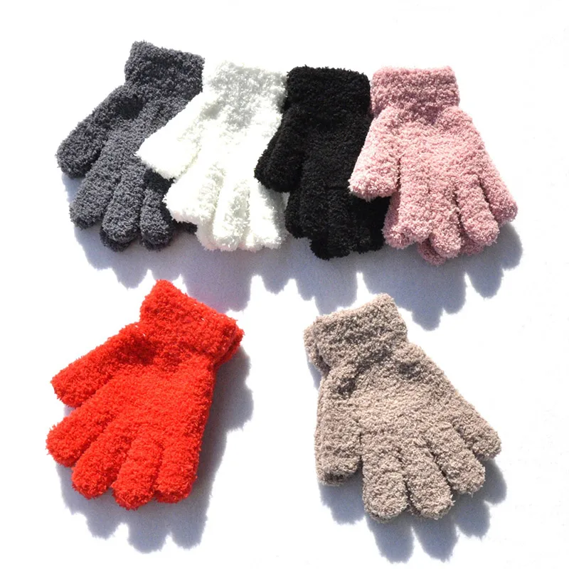 Lamb Fleece Children Gloves Winter Thick Kids Plush Glove 5-11year Girl Boy Hand Warmer Solid Color Baby Five Fingers Mittens 장갑 4
