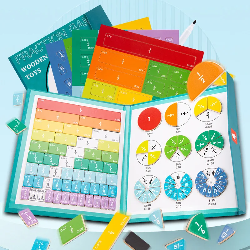 Children Magnetic Fraction Montessori Mathematics Wooden Fraction Book Learning Math Inteligence Educational Kid Teaching Aids 2