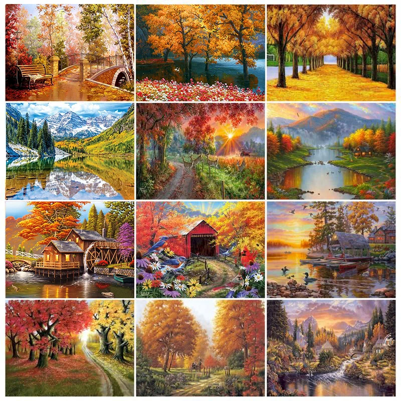 

PhotoCustom Paint By Numbers Kits Frameless DIY 60x75cm Oil Painting By Numbers On Canvas Autumn Scenery Handpaint Decor Paintin
