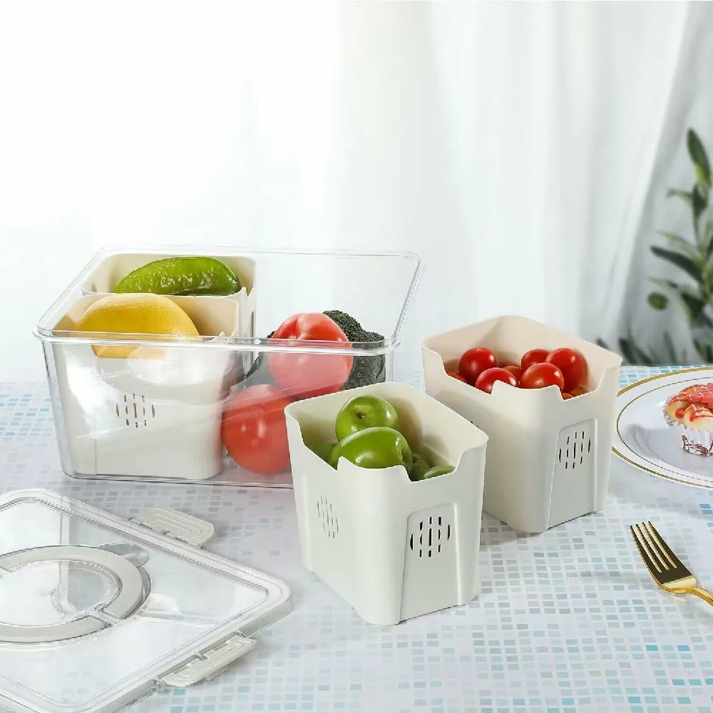 Divided Serving Tray with Lid and Handle, 4 Compartments Fruit Storage Containers, Food Storage Containers for Fruit, Vegetable 6