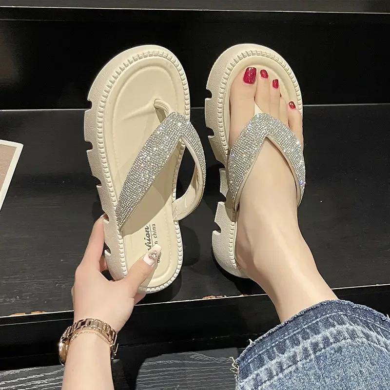 2024 Summer New Shiny Rhinestone Flip Flops Women's High-Grade Flip-Flops Women's Shoes