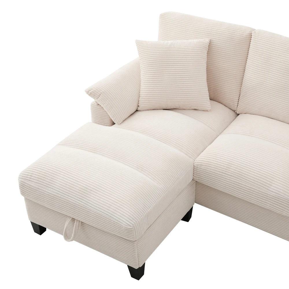 4-Sitzer-U-förmiges Sofa mit Stauraum, übergroßer Cordplatte und Kissen, Getränkehalter aus Edelstahl und zwei USB-Anschlüssen – Detail 40