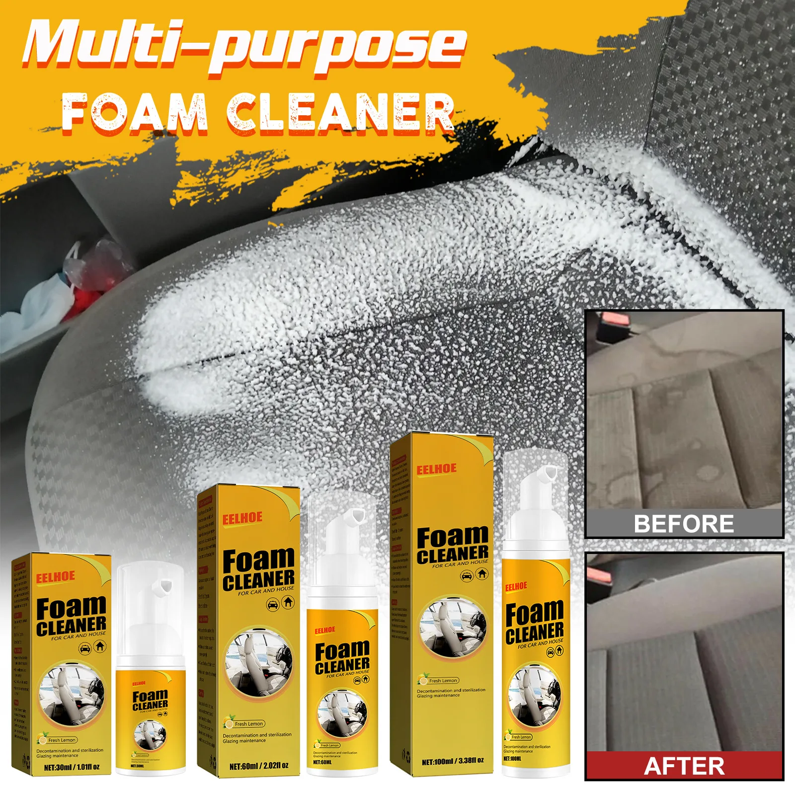 Car Cleaner Spray Car Cleaner Interior Cleaner Foam Cleaner Spray 30/60/100ml Multi-Purpose Interior Cleaner Seat Steering Wheel Powerful Decontamination Foam Cleaning Spray Car Content Supplies