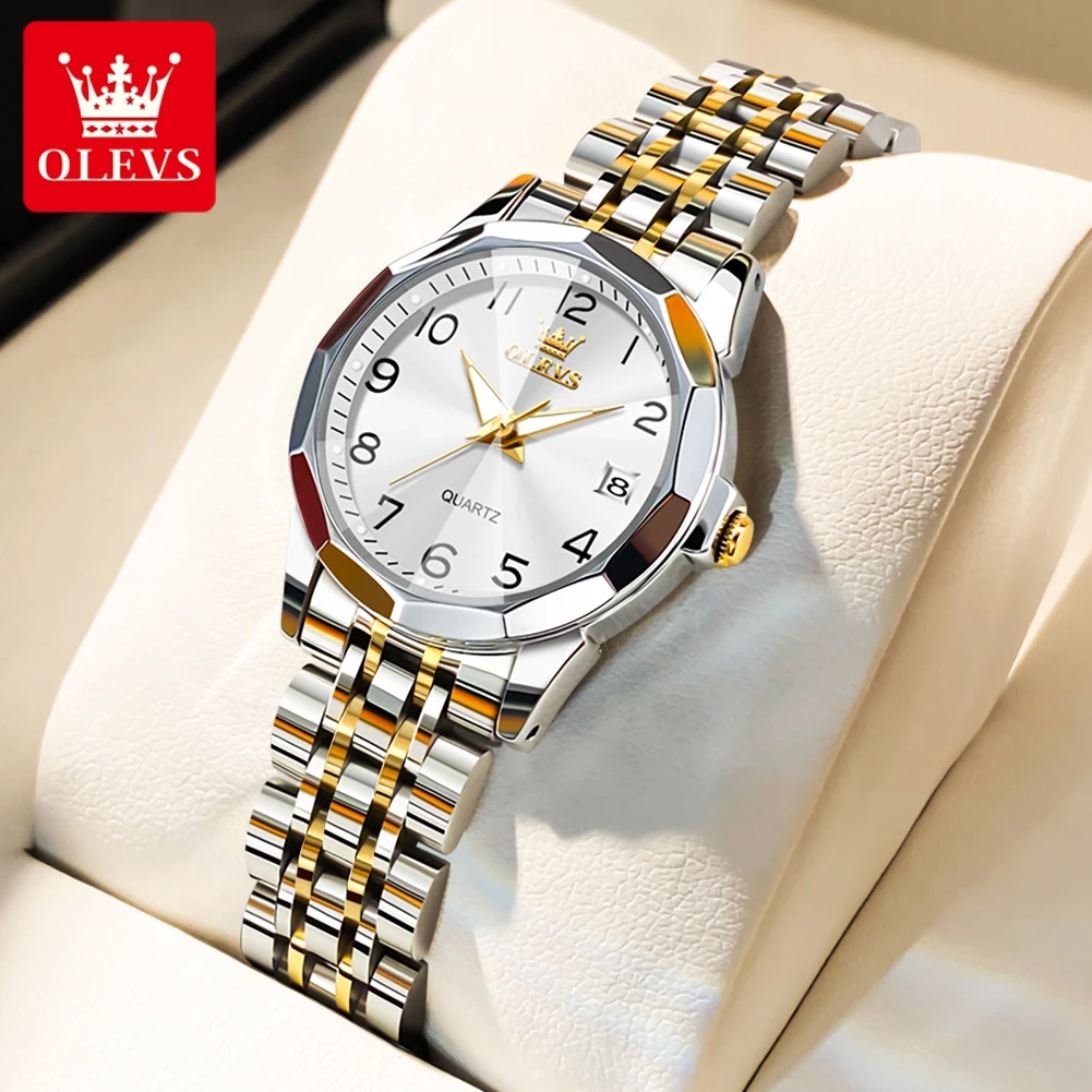 OLEVS Quartz Watch for Women Rhombus Mirror Solid Stainless steel Date Digital Dial Waterproof Elegant Bracelet Watch women watches electronic watch