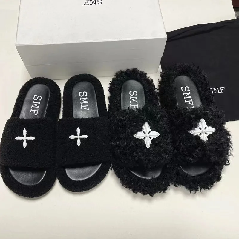 Autumn And Winter New Fur Slippers Women's Luxury Woolen Fur Platform Slippers Fashion Comfortable Fur Slippers