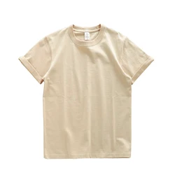 Dukeen 280gsm Oversized Heavy Men's Summer Cotton Tee - Solid Color Casual Short Sleeve Top - S (52.5-60kg) (Beige)