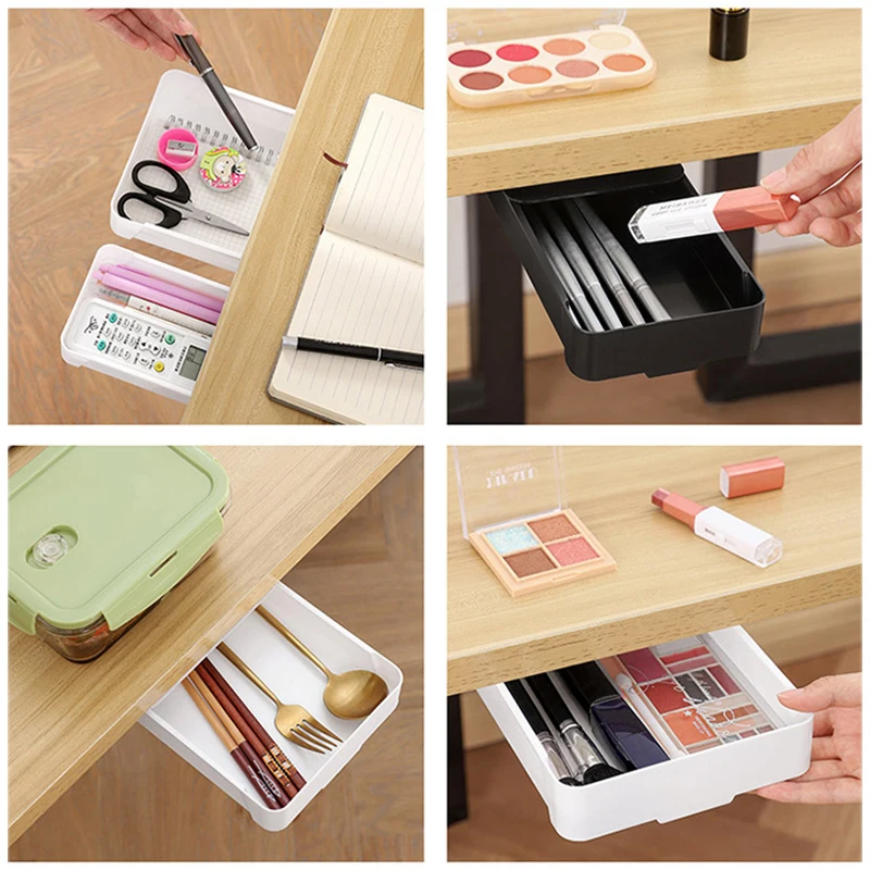 Storage Tray Self Stick Pencil Tray Under Desk Organizer for Office Home