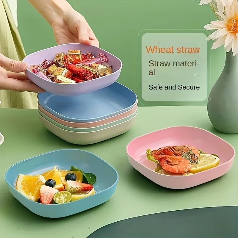 11 piece durable and versatile wheat straw tableware set-reusable, snack, fruit, dessert, bone spitting plate