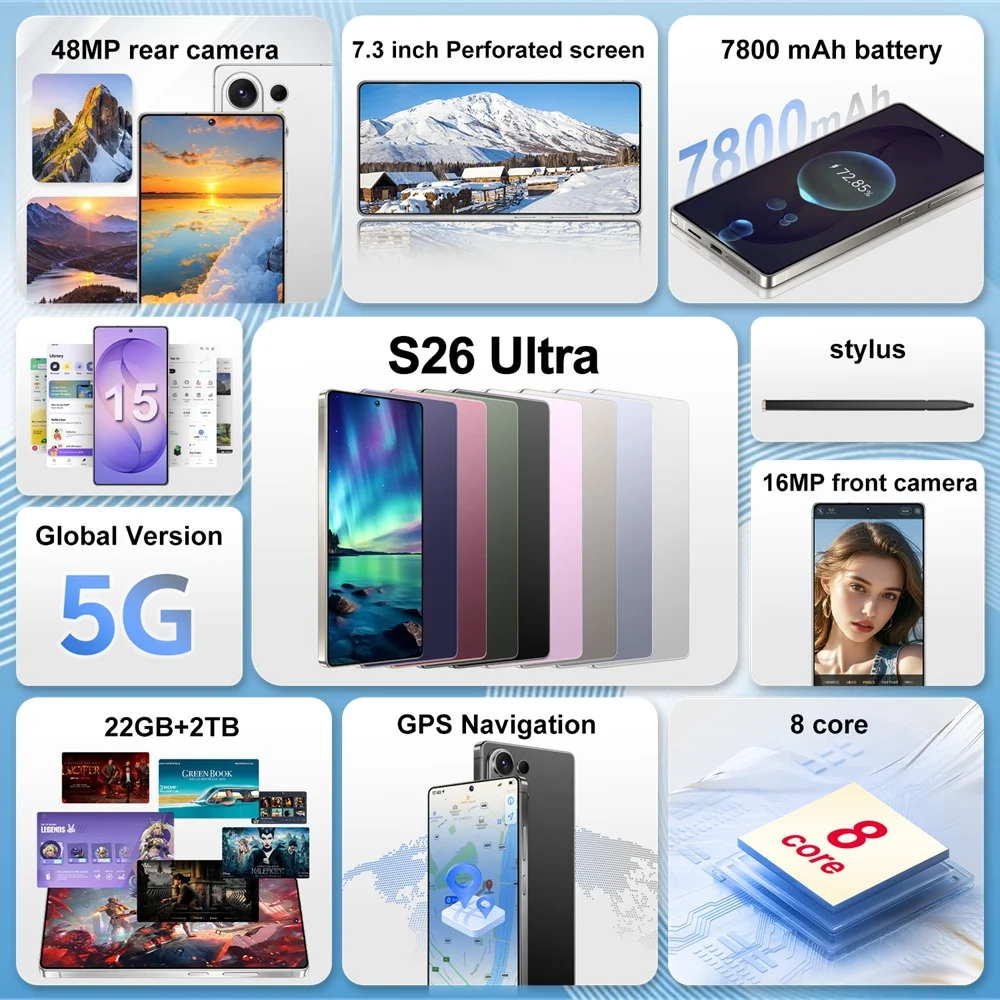 K-Touch Mobile Phones For S26 Ultra Android 15 Smartphone Global Version 5G Dual Card Dual Standby Cell phone 7.3 Inch 16+48MP Camera 7800mAh Battery Face Unlocked Cellphones