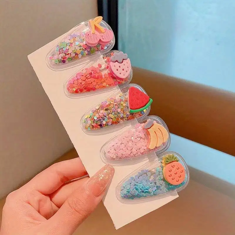 Children&rsquo;s Fruit Cartoon Hair Clips Girls Cute Glitter Decorative Accessories Sand Flow BB Headwear Bangs hair accessories