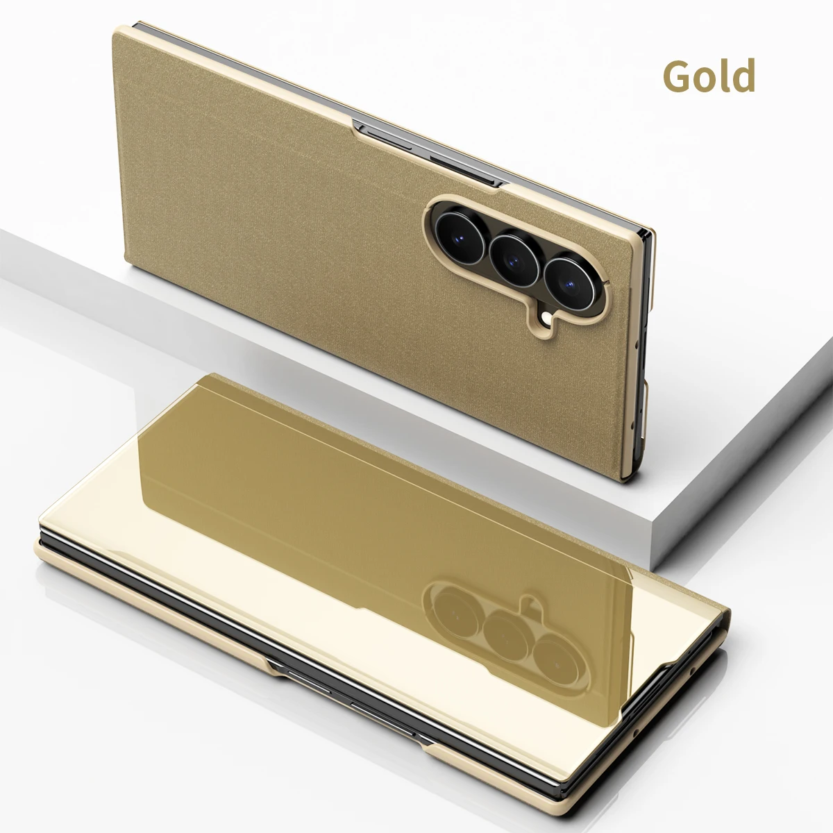 Premium Glossy Mirror Flip Case with Multi-Form Stand Holder for Smartphones