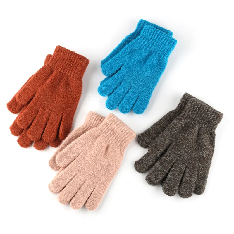 

Men's and women's knitted gloves, solid color, warm hands in autumn and winter, thickened outdoor skiing all finger gloves