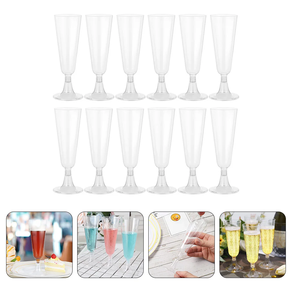 

24 Pcs Disposable Champagne Glass Plastic Glasses Cup Whiskey Cocktail Party Banquet Footed