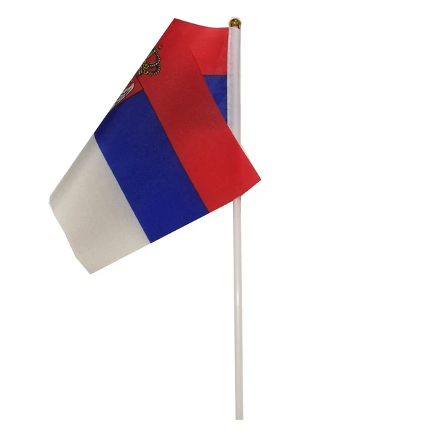 10Pcs/Set Serbia Handflag Banner Hand Held Plastic Pole The Serbian National Mini Flag Celebration Accessories -