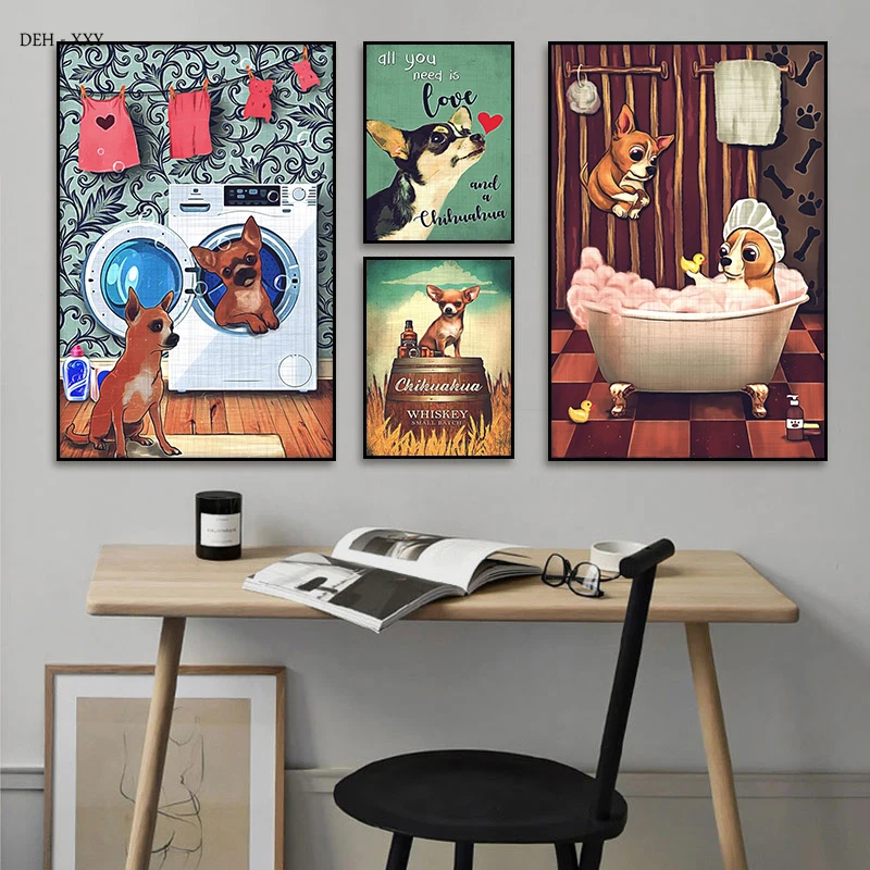 Inga Poster Chihuahua Dog Coffee Club Pour Salle De Bain, Salon