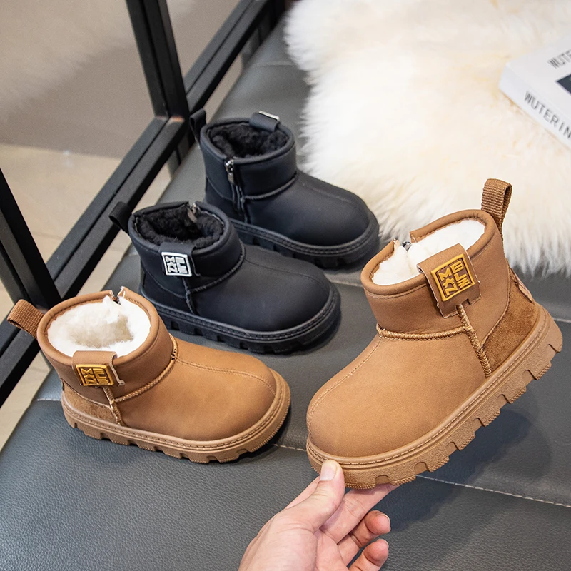 Children's snow boots for boys New winter 2025 thickened cotton shoes with fur lining Girl's cotton boots