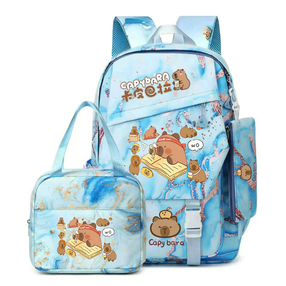 Capybara Print Backpack Set With Lunch Bag And Pencil Bag Large Capacity Lightweight And Breathable Outdoor 2