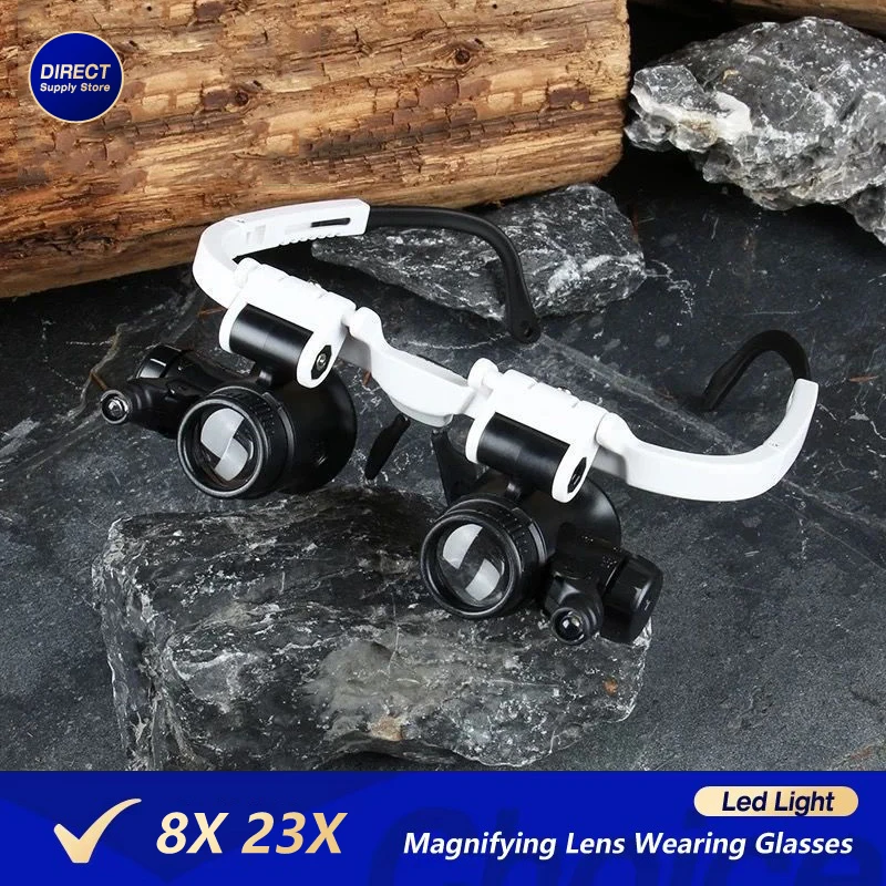 Acrylic Lens Magnifying Lens Wearing Glasses 8 Times 23 Times High Magnification With Led Light magnifying glass head wearing magnifier