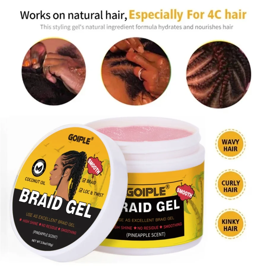 GOIPLE Natural High Shine Residue Free Braid Gel for Locks and Twist Cornrows Smooth Styling Cream Clips Comb Modeling Products 4