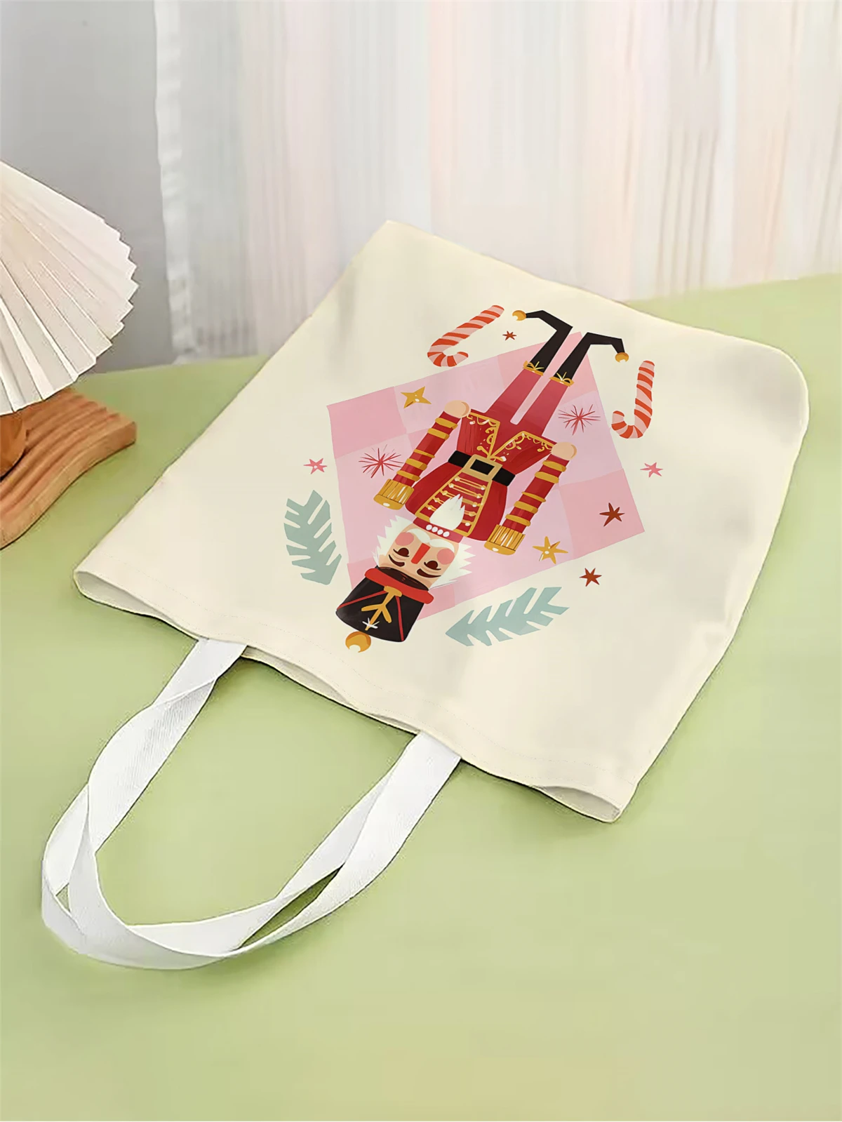1pc,Christmas King handbag, reusable fashionable handbag, multifunctional handbag, printed canvas shopping bag