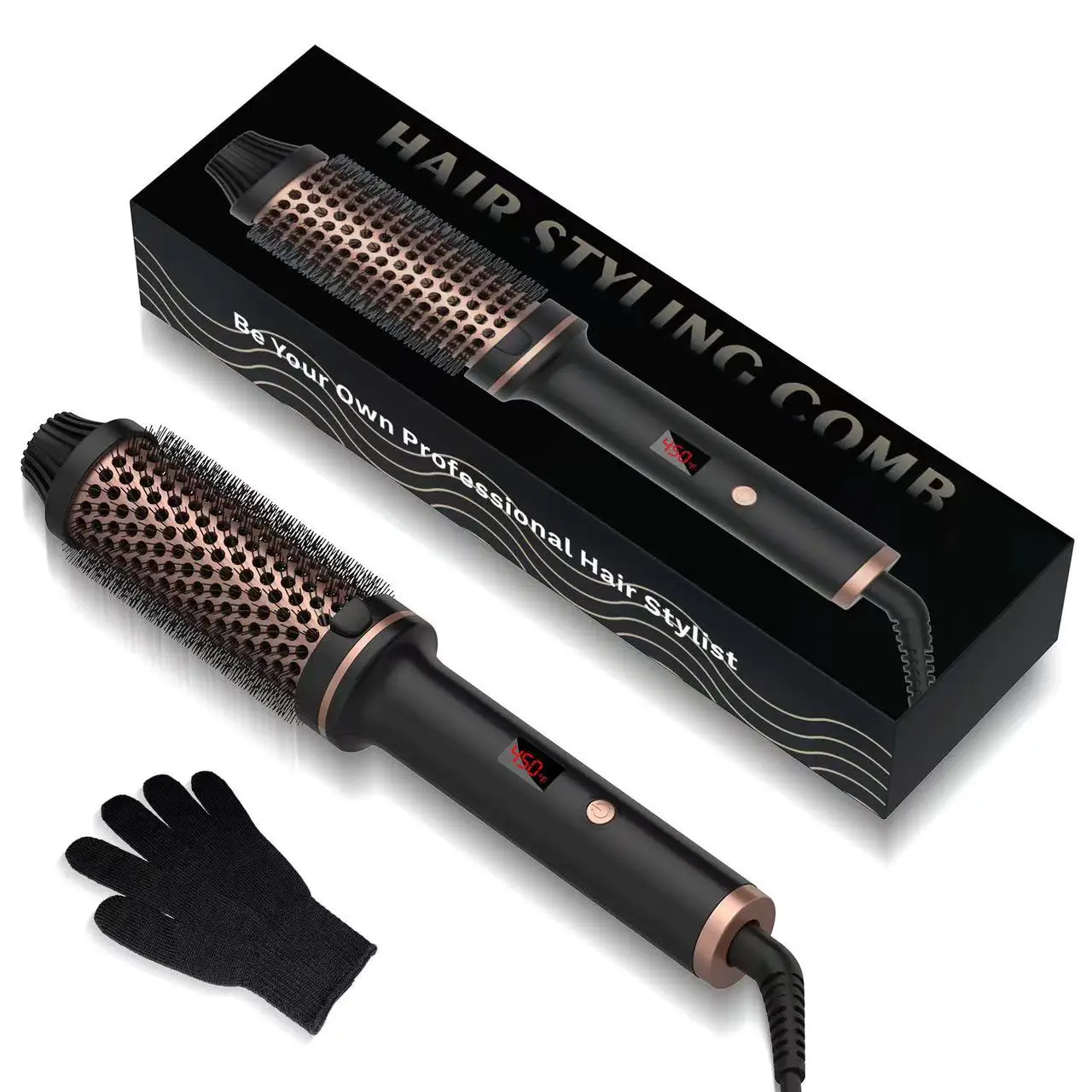 Hair Curler Double PTC Hair Curler Fast Heating 38MM Thermal Brush Ceramic Heated Hair Curling Comb Ionic Straightener Brush For Travel