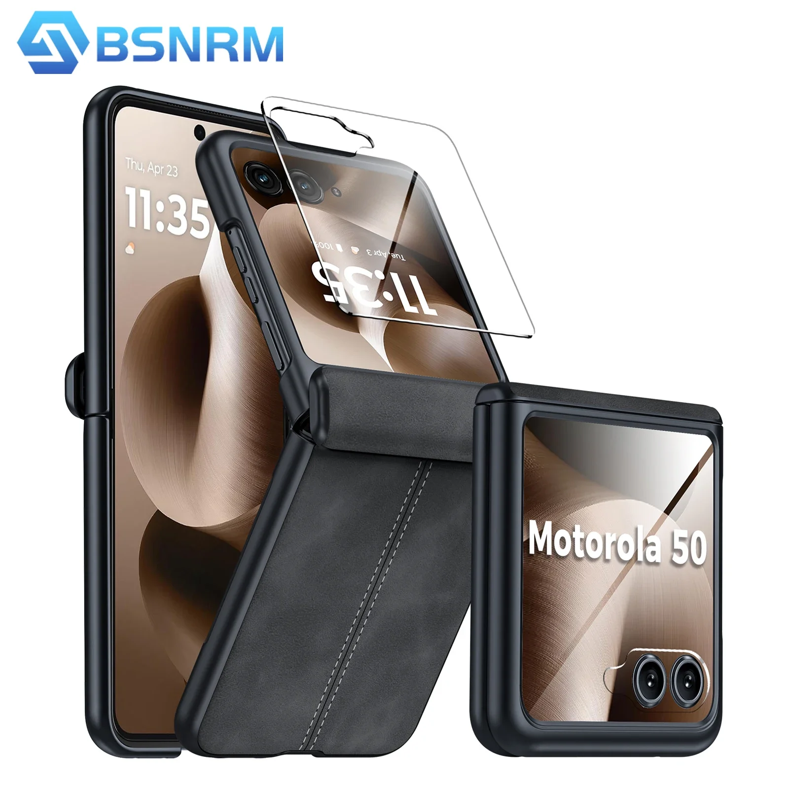 Sleek Black PU Leather Matte Shockproof Phone Case with Screen Protector
