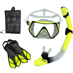 Adult Unisex Snorkeling and Diving Mask Set with Swim Tube - L/XL (Yellow and black)