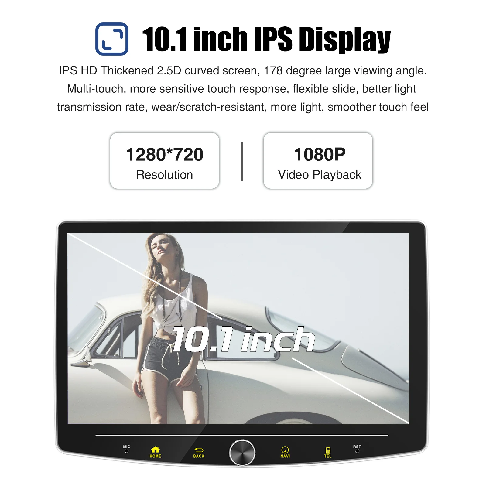 ESSGOO 10,1" Android 15 1 DIN Universal 360 ° Drehbarer Touchscreen Carplay MIC Android Auto Autoradio Radio GPS NAVI BT WIFI FM – Detail 5