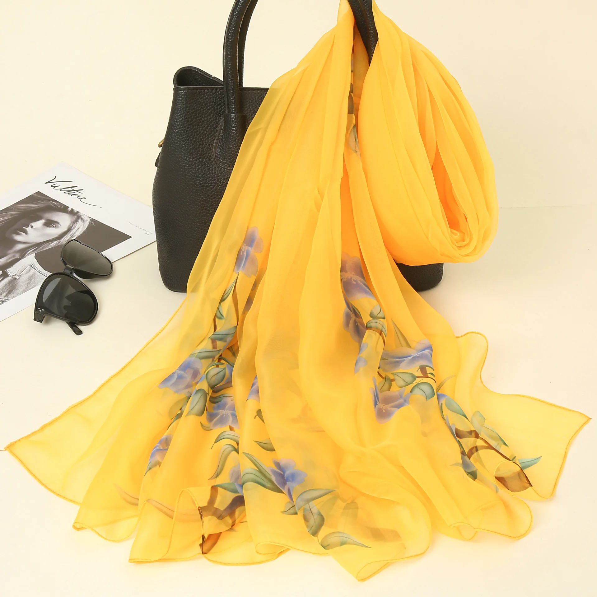 Spring And Summer New Soft Yarn Sunscreen Shawl Live Broadcast Classic Simulation Silk Long Scarf Fashion Versatile Scarf Shawl